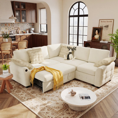 Macleod 83" Upholstered Chenille L Shape Modular Sectional Sleeper Sofa with Pull Out Bed and USB Charging