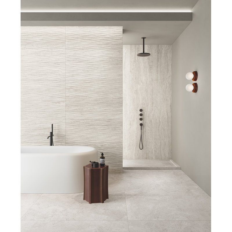 Carrelage en porcelaine ondulée Travertino Bianca
