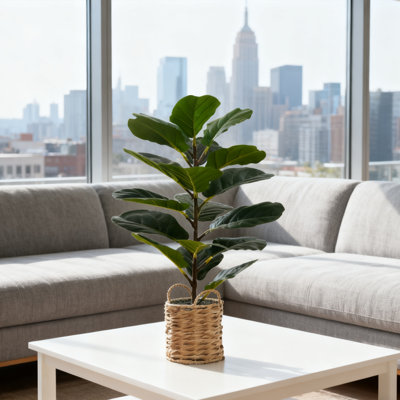 1 Piece Artificial Fiddle Tree Potted Plant, 28 Inch Simulated Indoor Plant with Woven Basket Planter for Home, Office, Living Room Corner Decorative