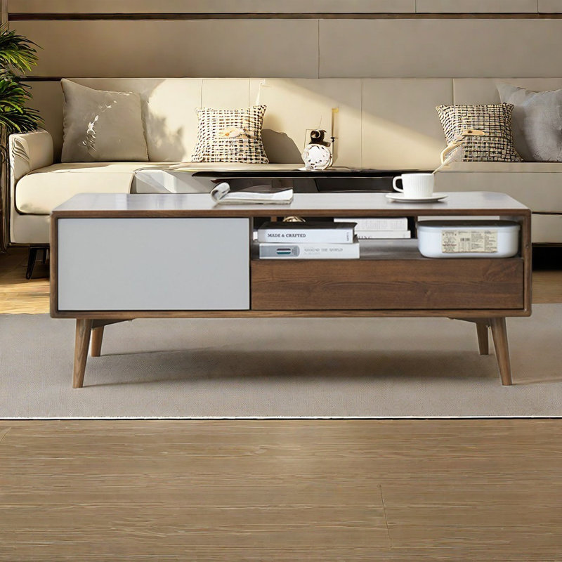 Table basse en bois de frêne massif, H 17,7 po x L 39,4 po x l 19,7 po, Noyer foncé