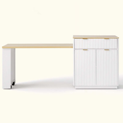 Fluted Kitchen Island With Extendable Dining Table For 4-6, Island Table For Kitchen With Power Outlet, Kitchen Table With Double-Side Storage, 2 Draw