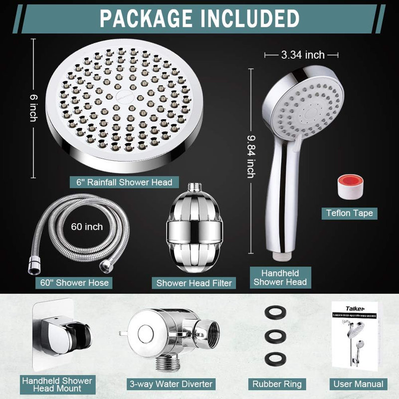 6-Setting High-Pressure Handheld Shower Head With Wall & Overhead Brackets - 2.5 GPM, Polished Chrome
