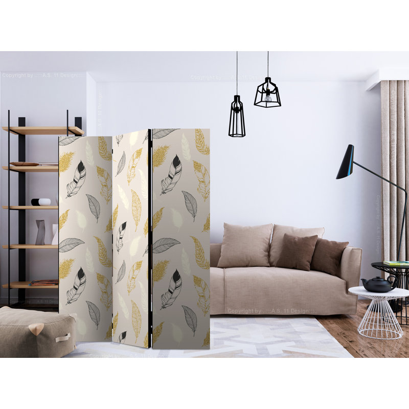 Room Divider - Golden Feathers [Room Dividers], 3, 172cm H x 135cm W x 3cm D
