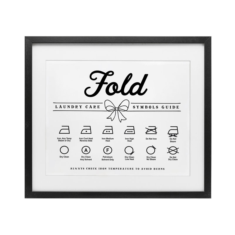 «Fold Laundry Symbols Bow», impression encadrée sous verre, design par lettré et doublé, H 17 po x l 21 po, Cadre noir minuit