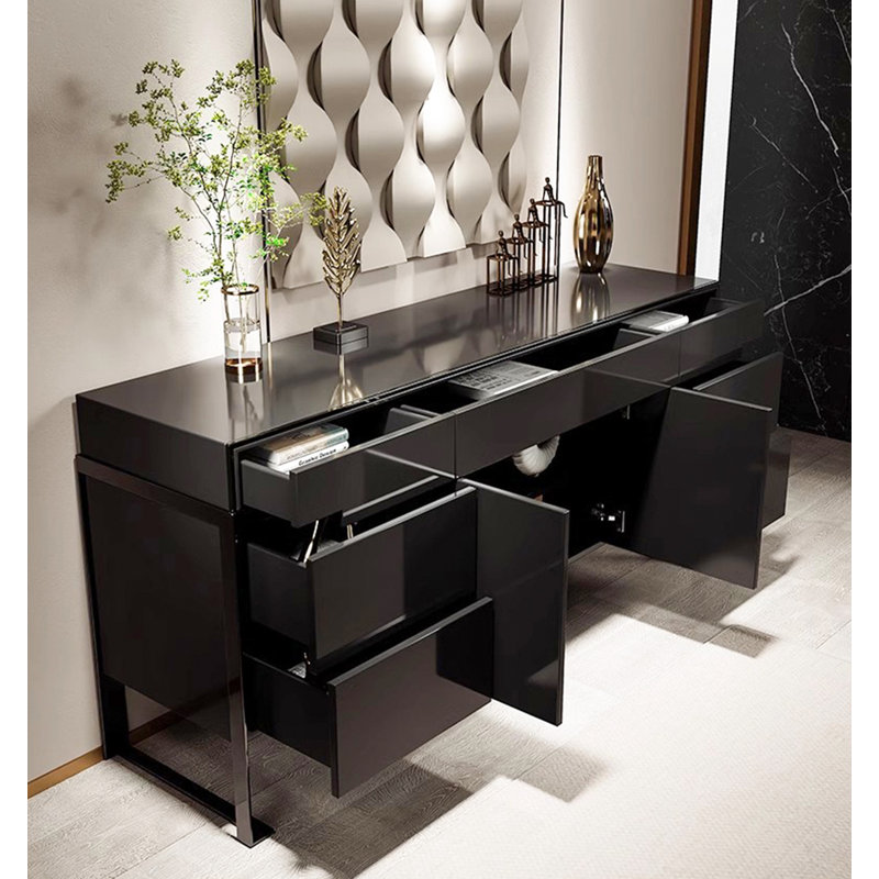 Buffet en acajou de style minimaliste italien, H 35,4 po x l 63 po x P 15,7 po, Noir
