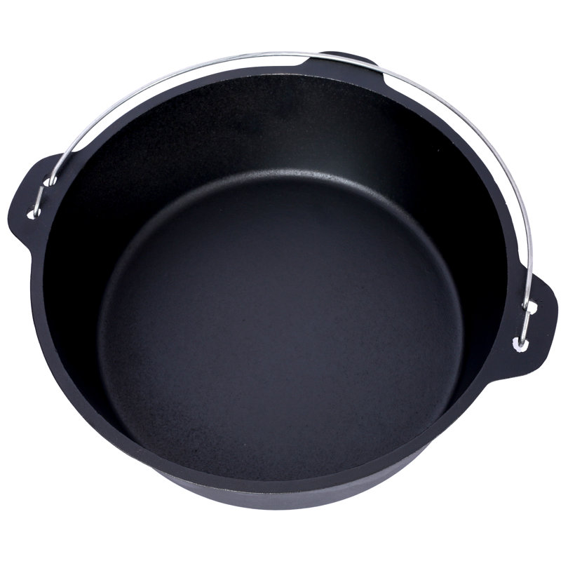 Cocotte en fonte pré-assaisonnée avec couvercle pour poêle et support à casseroles, fer à repasser 15,3 x 17 x 7,8 po, 1 pièce, noir, 12 pintes