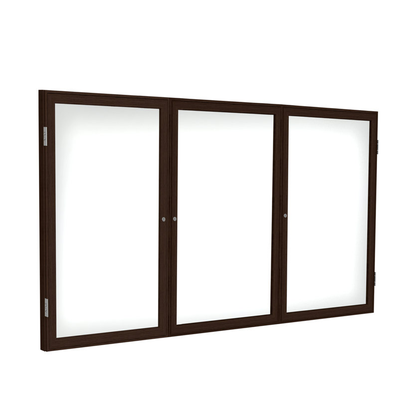 Tableau blanc magnétique en porcelaine encastré 3 portes ghent, H 3 pi x l 6 pi, Noyer