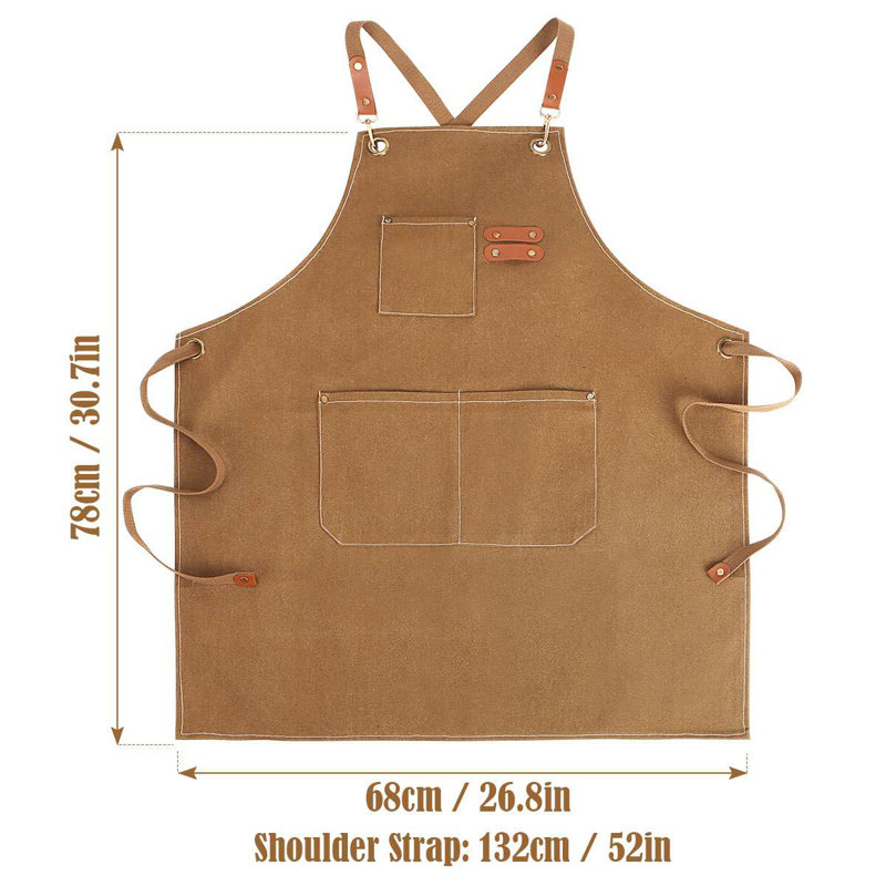 Tablier de chef en toile avec grandes poches, Brun