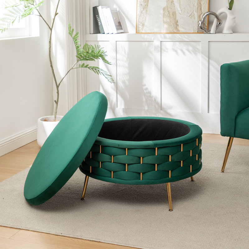 Repose-pieds rond avec rangement Cristen, Vert foncé