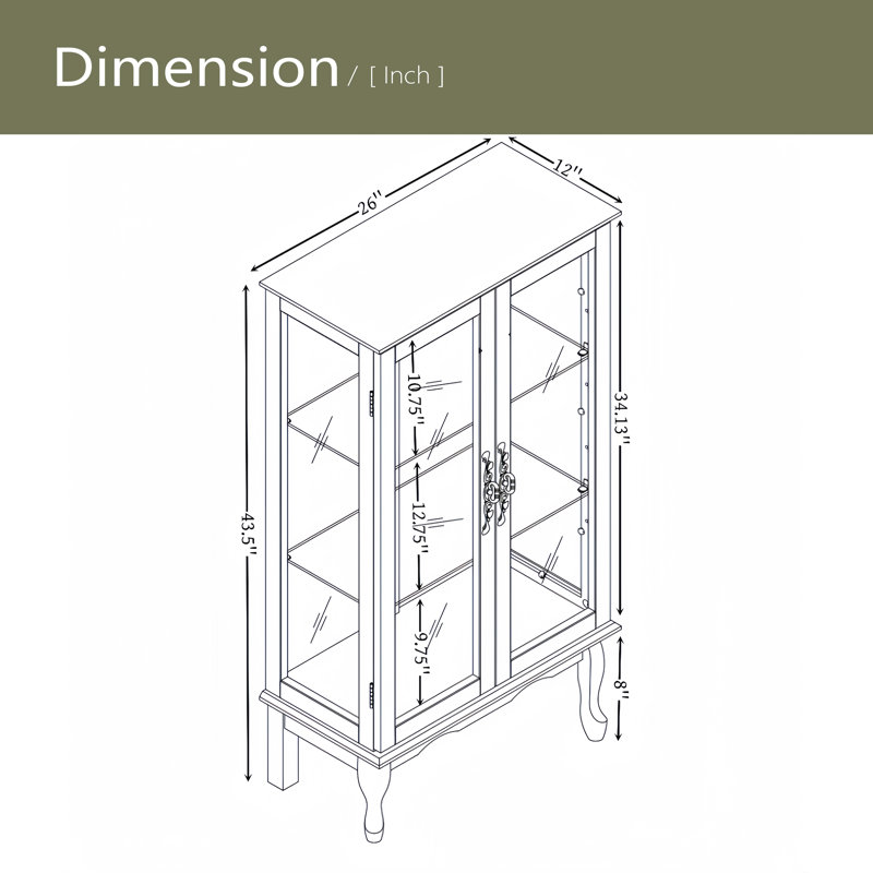 Elegant 2-Door Curio Cabinet With Tempered Glass Doors, Mirrored Back Panel, And Adjustable Shelves - Lighted Display Cabinet For Home And Office