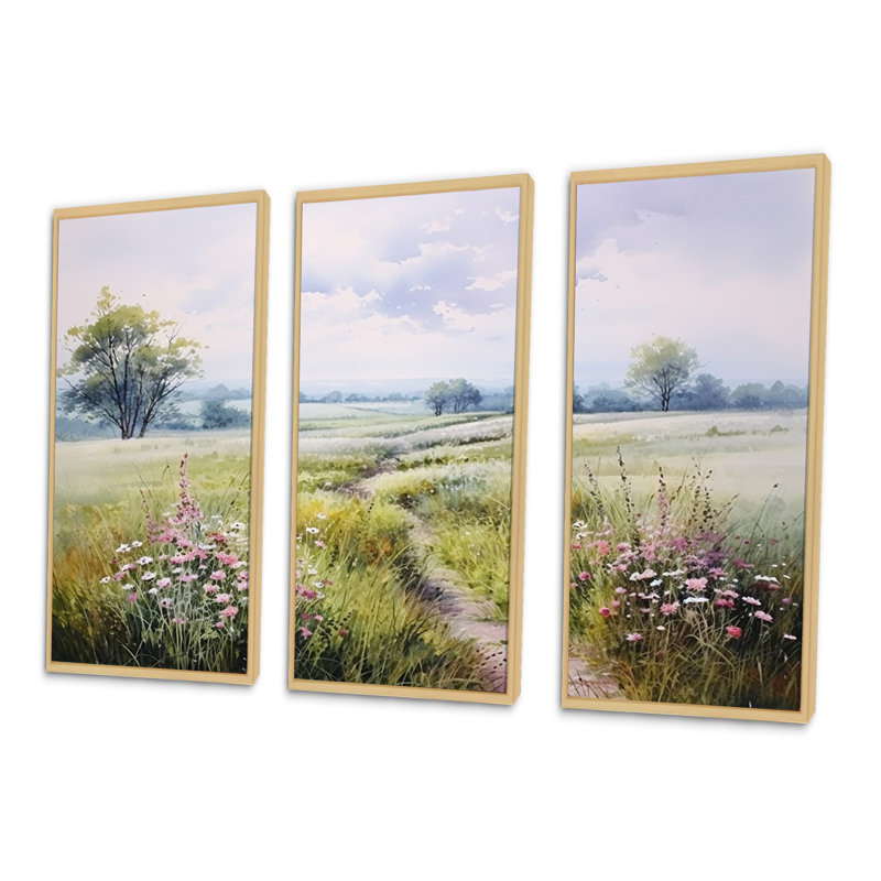 «Meadow Scenery Minimalisme Serenity II», ensemble d'art mural prairie, Cadre naturel flottant, H 28 po x l 36 po x P 1 po