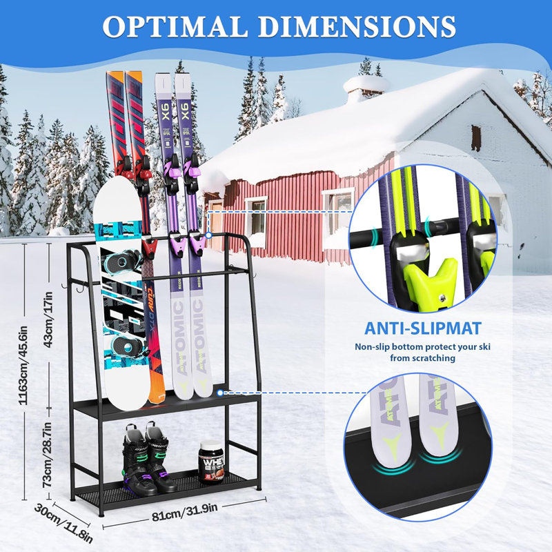 Support à ski pour le garage, support à planche à neige autoportant pour le ski, planche à neige, chaussure de ski, bâtons de ski