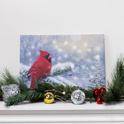 Art mural lumineux à piles - Cardinal d'hiver