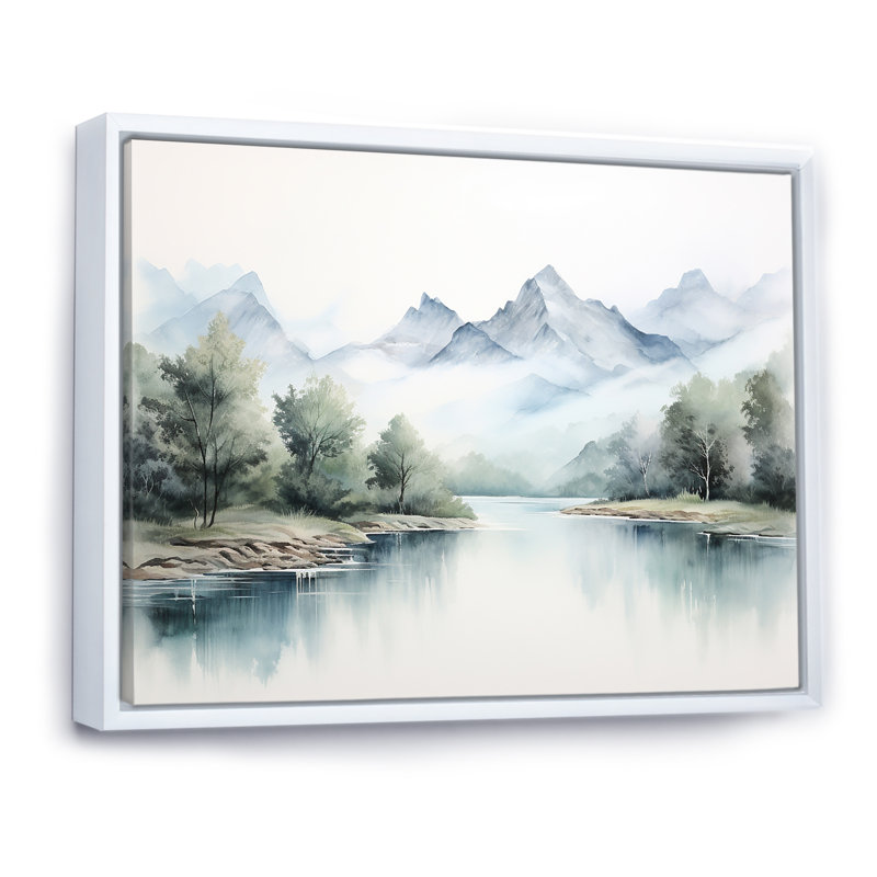 Rivière de montagne au Canada minimal III, H 12 po x l 20 po x P 1 po, Cadre flottant blanc