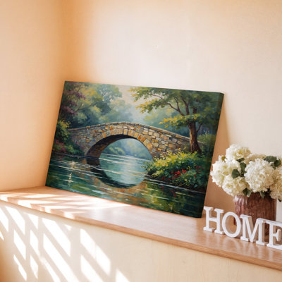 Pont de pierre en pierre au-dessus de la rivière, paysage naturel, peinture sur toile, impression murale pour le salon, la chambre à coucher, le bureau, le couloir, l'entrée, le mur de la galerie et la décoration moderne