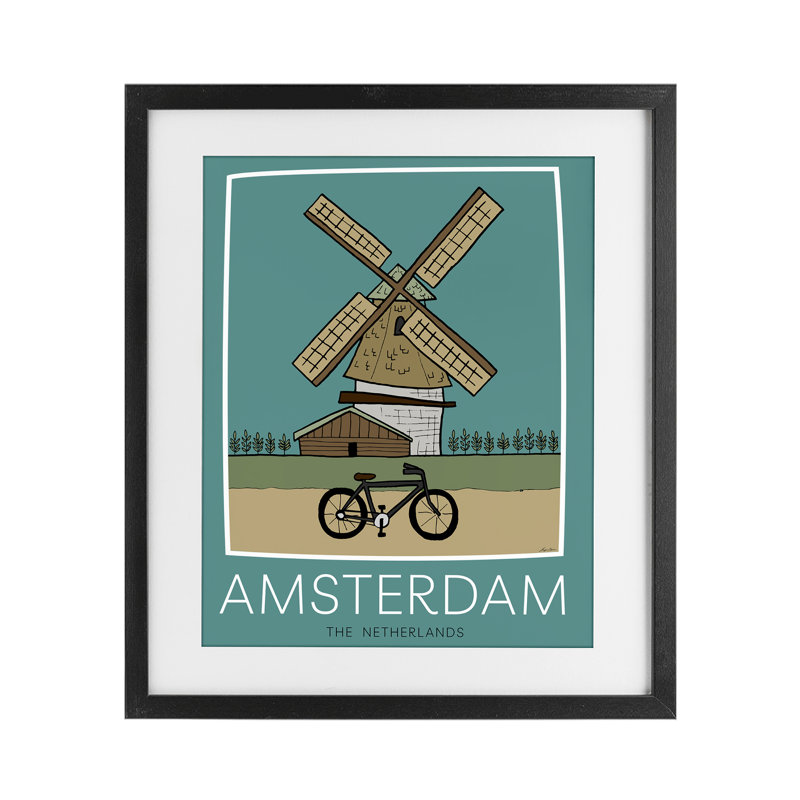 Affiche Amsterdam Windmill, reproduction encadrée sous verre, conception de Hugo Edwins, H 16 po x l 13 po, Cadre noir minuit