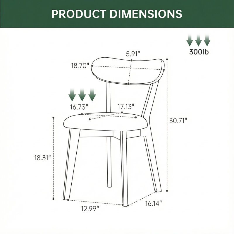 Solid Oak Upholstered Dining Chair with Removable Cover - Set of 4, Beige Grey, Brown Oak, 4