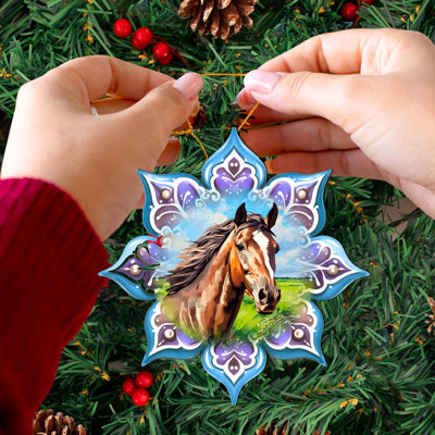Brown Horse Snowflake Wooden Ornaments By G. Debrekht
