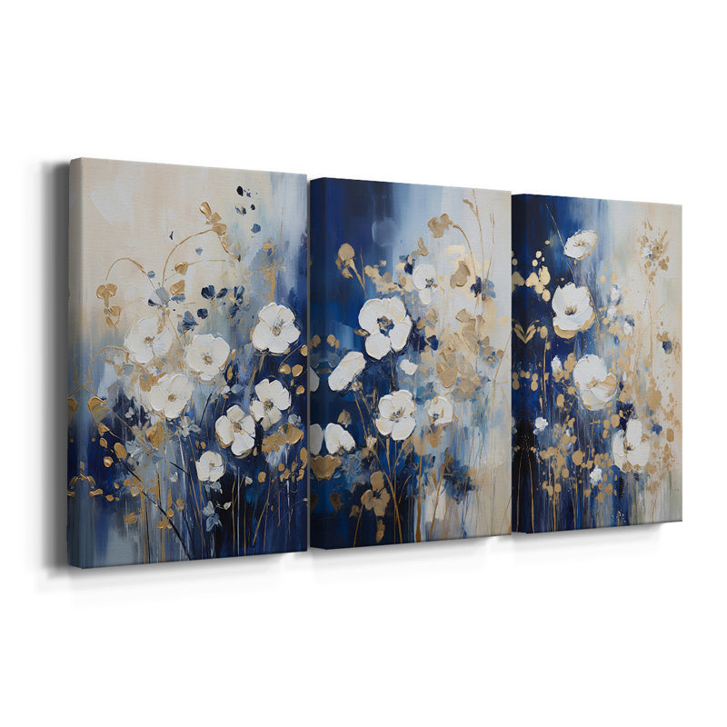 Série d'étude florale Lxxxix - Ensemble de 3 toiles tendues avec châssis - Prêt à être accroché, H 60 po x l 40 po