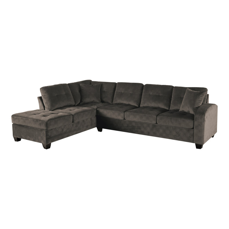 Canapé modulaire réversible 2 pièces avec méridienne moderne rembourré en microfibre Modern, Chocolat