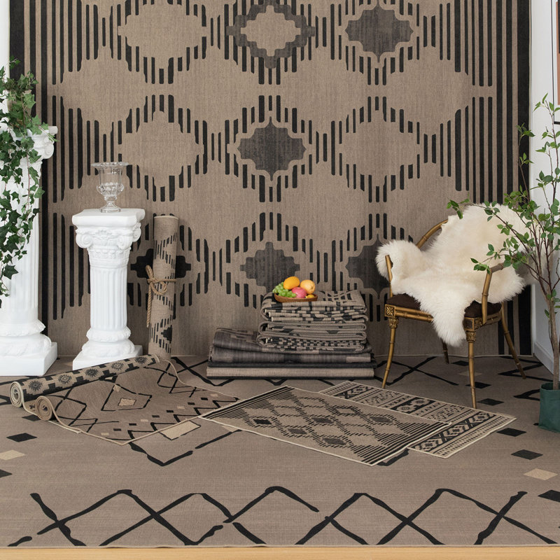 JUTA Machine Washable Moroccan Geometric Diamond Design Performance Area Rug Brown Black Non-Slip Backing Brown
