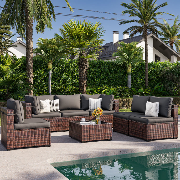 Bhairavi 6 - Person Modular Patio Conversation Sets with Cushions
