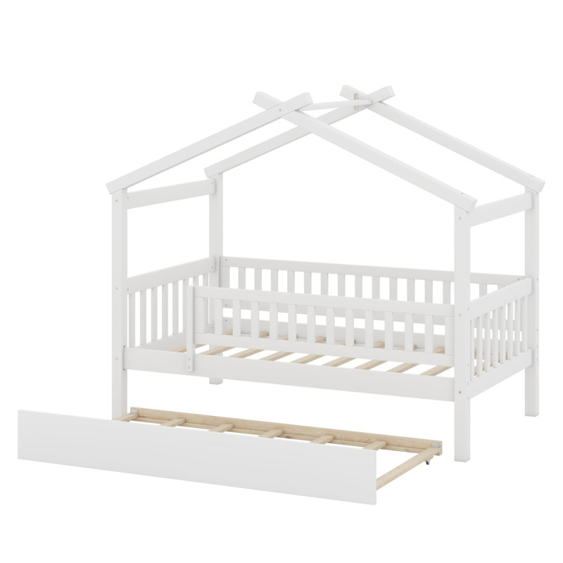 Lit en bois avec couchette, blanc