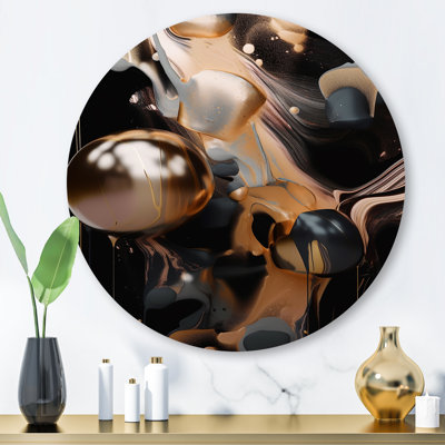Gold Black Journey Through Marble IV - Abstract Marble Round Wall Art on Metal