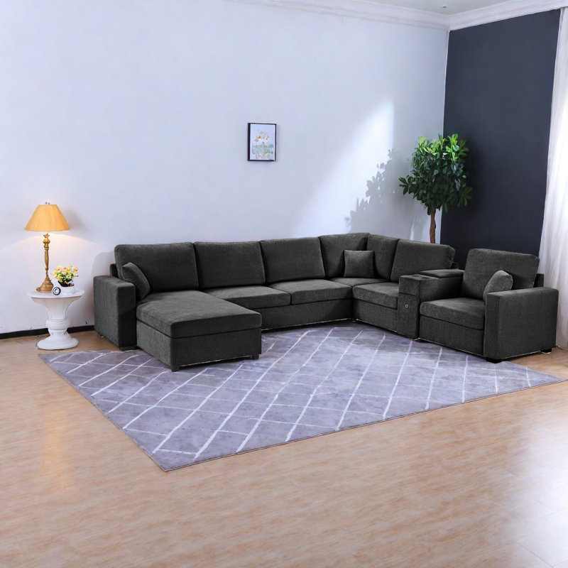 Grands canapés modulaires en forme de U avec rangement, chenille, style familial moderne