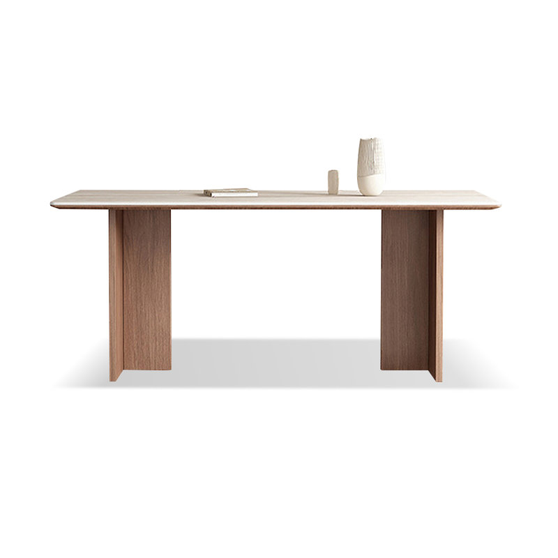 Table de salle à manger beige + brun frisé rectangulaire en pierre + bois manufacturé, H 29,53 po x L 62,99 po x l 31,5 po