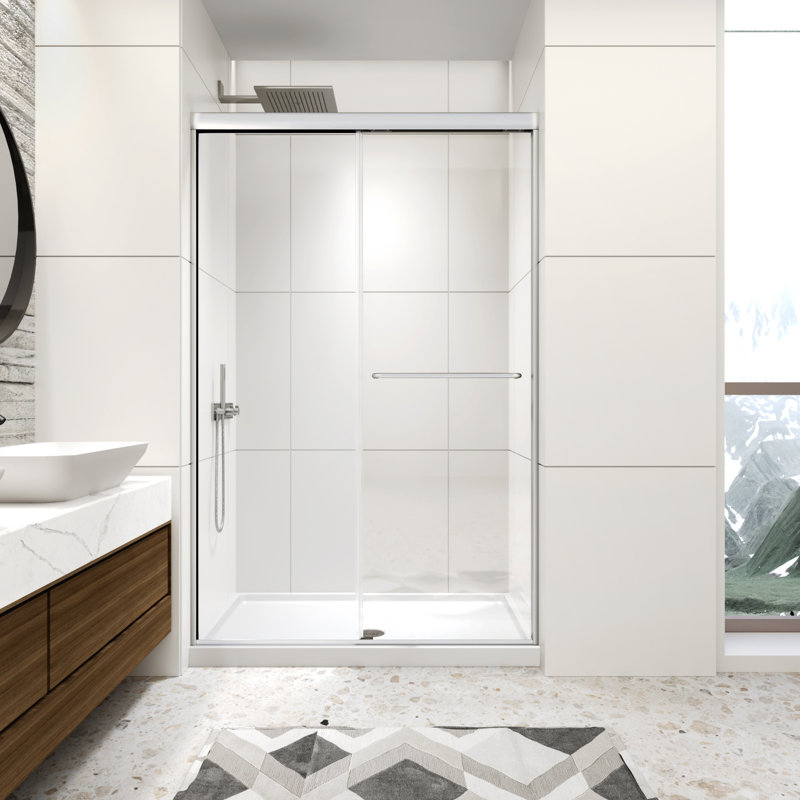 44-48" W X 72" H Double Sliding Shower Door, Framed Shower Glass Door With 1/4" (6mm) Clear Tempered Glass, Chrome Finish Shower Doors with Towel Bar, Reversible Installation