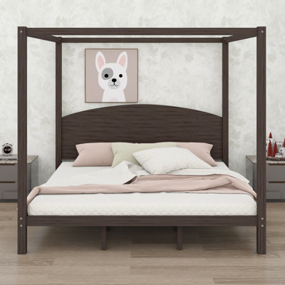 Elegant Canopy Platform Bed with Headboard and Support Legs for Bedroom