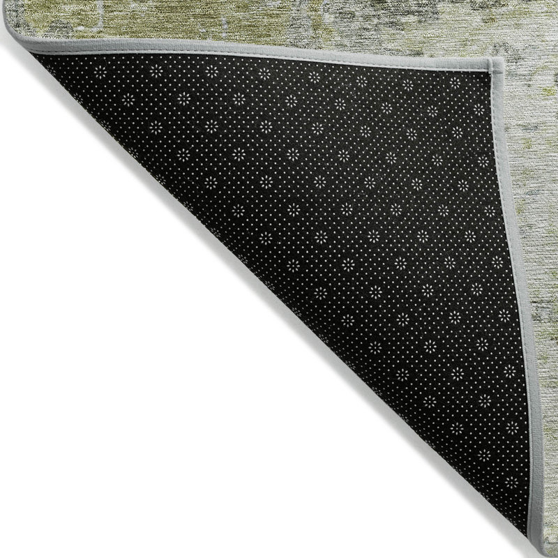 Aloe Green and Gray Machine Washable Indoor/Outdoor Rug