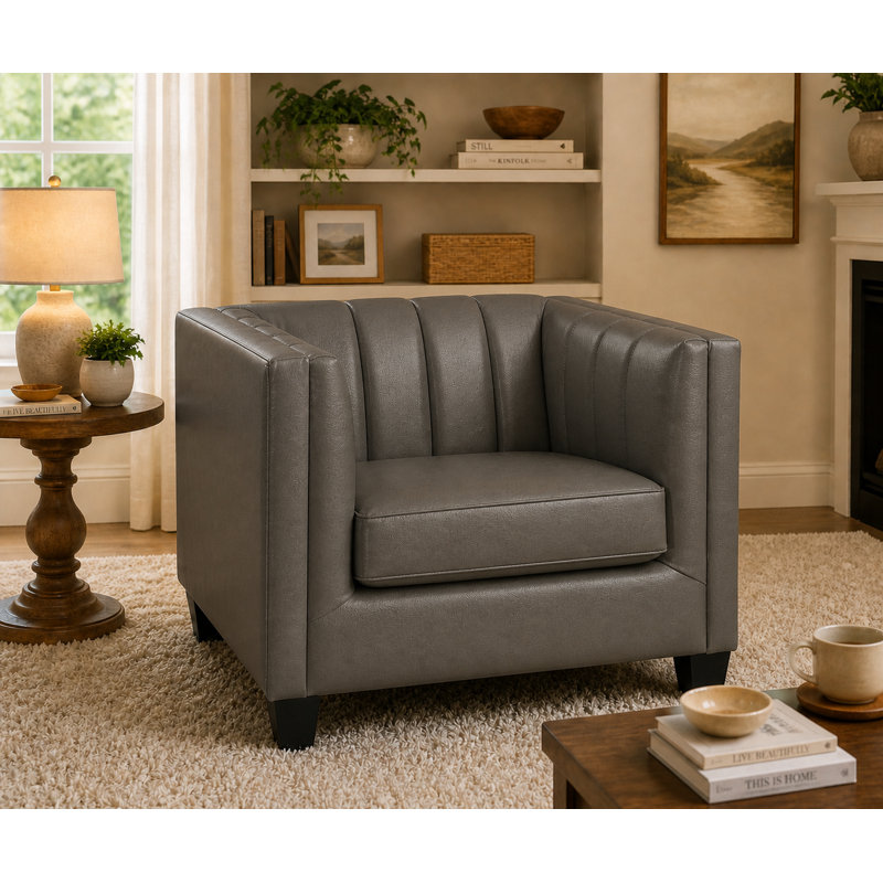 Fauteuil Telfair, Cuir véritable gris anthracite