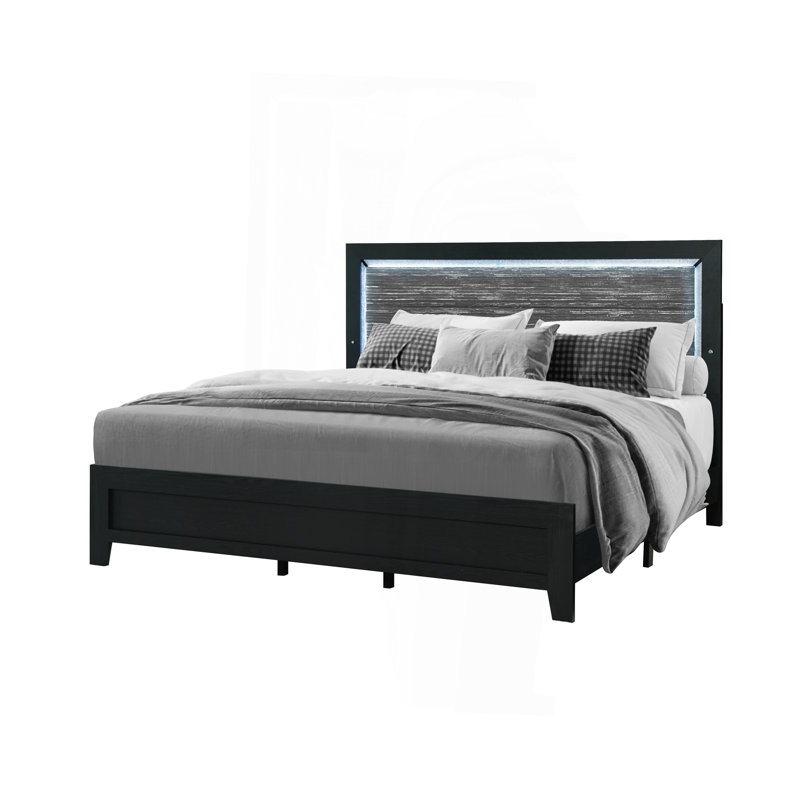CARLOS BLACK QUEEN BED WITH LED, Queen