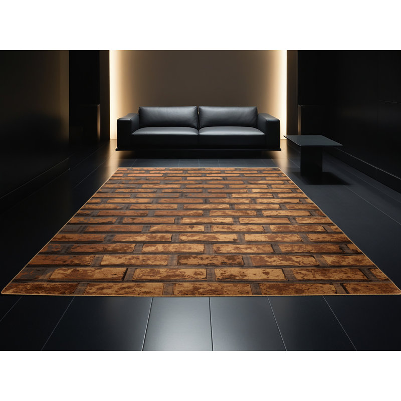 Machine Washable Bensonhurst Industrial Brick Rug in Brown – LightBrown Binding, 4x6