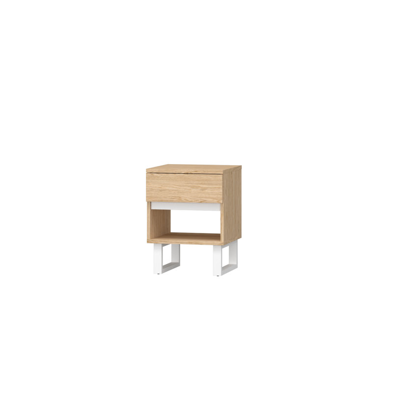 Herrada 39 cm W Bedside Table, White/Natural
