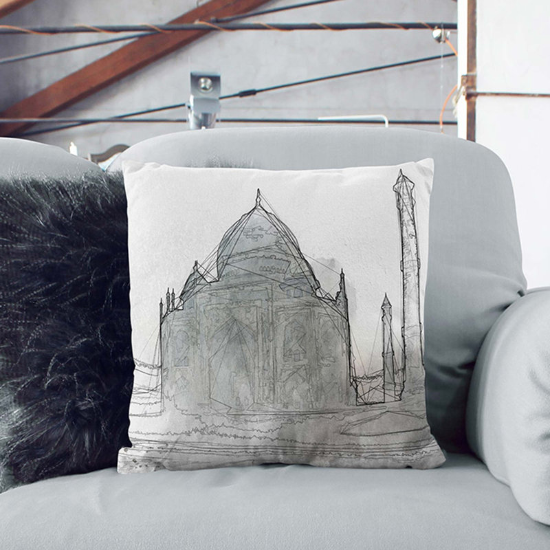 Mist over the Taj Mahal in India Cushion with Filling, 55cm H x 55cm W x 20cm D, Stone