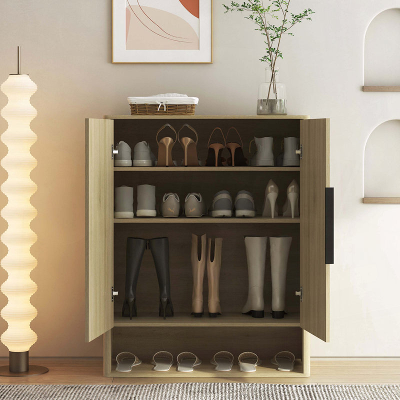 Armoire à chaussures en bois avec tablettes et portes réglables, Bois