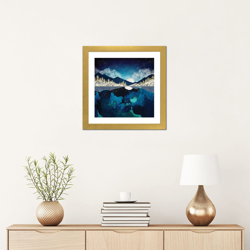 «Midnight Water», reproduction d'impression, H 16 po x l 16 po x p 1 po, Papier encadré doré, Blanc