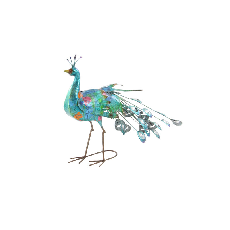 Blue and Multicolor Metal Peacock Garden Statue