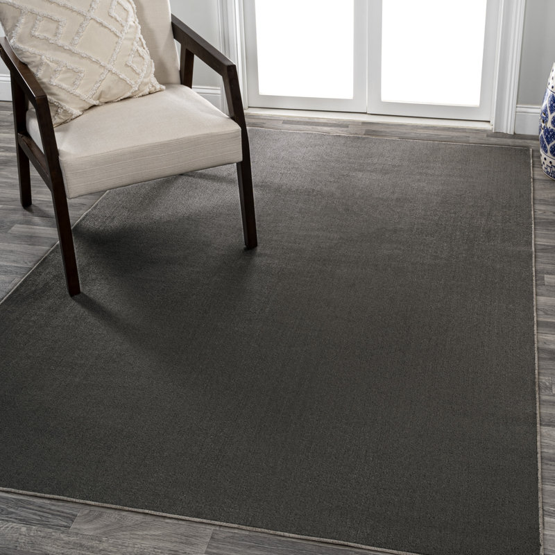 Bertraut Classic Solid Low-Pile Machine-Washable Dark Gray Rug, Rectangle 5'3" x 7'7"
