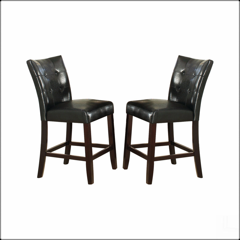 Chaise haute de salle à manger rembourrée en cuir, noir (ensemble de 2)
