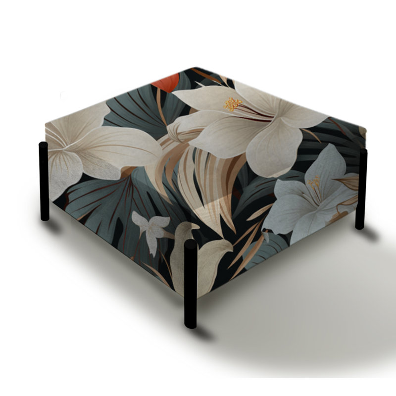 Motif tropical sérénité monochrome - Grand repose-pieds carré tropical