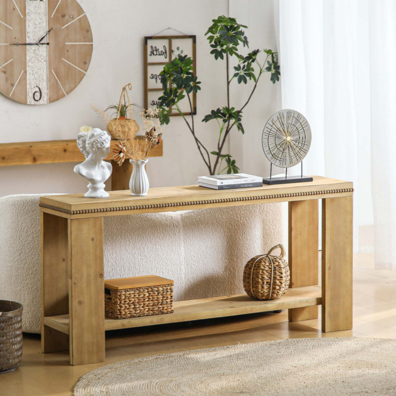 Console avec tablette de rangement - canapé rustique de style campagnard avec garniture perlée, table d'entrée étroite à 2 niveaux pour couloir, vestibule ou derrière le canapé