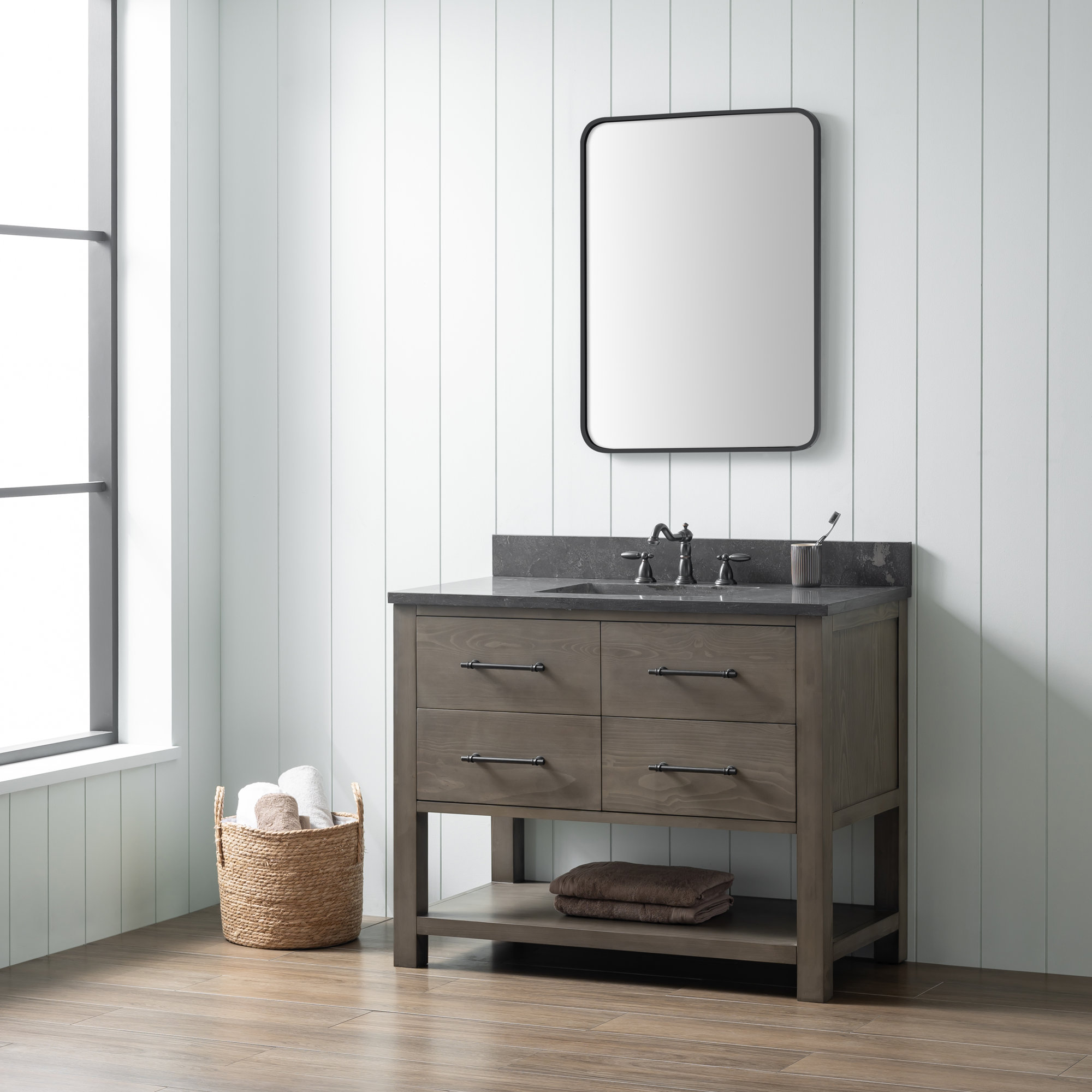Keri 42'' Single Bathroom Vanity, Smoke Gray/Matte Black