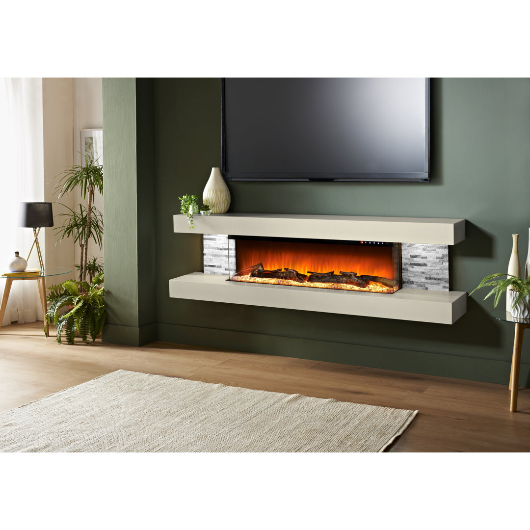 Vegas 72-Inch Wall Mounted Electric Fireplace | Fully Assembled | 3-Sided Panoramic Flame | Remote Control | LED Side Lights