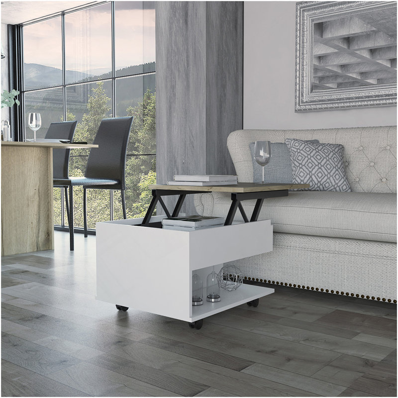 Table basse à plateau relevable Portland, Naturel / Blanc, H 15,3 po x l 21,6 po x P 19,6 po