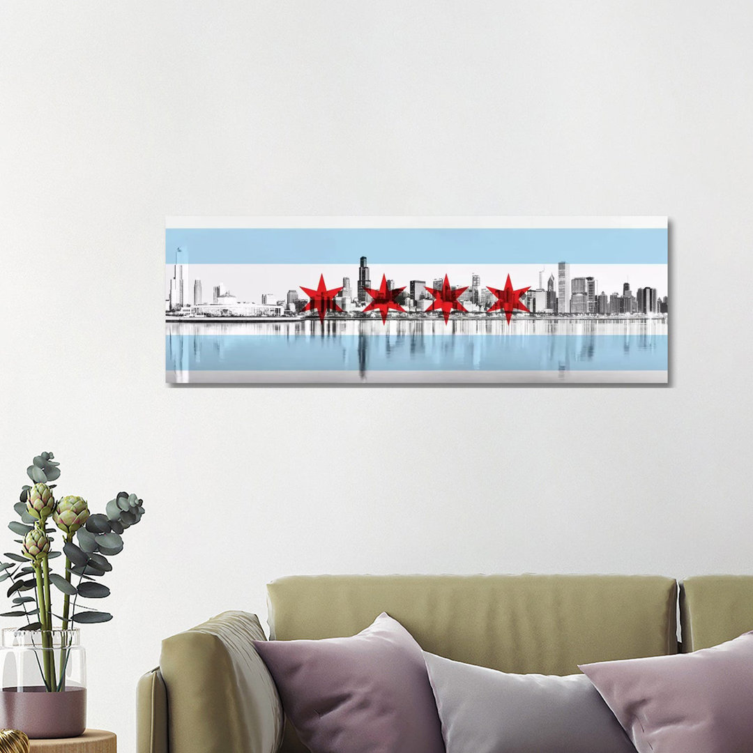 Chicago City Flag (Downtown Skyline) Panoramic - Wrapped Canvas Panoramic Print