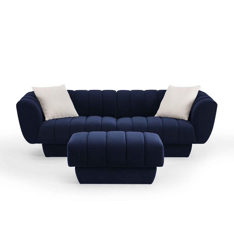 Charlotte 224Cm Velvet Rolled Arms Chesterfield Sofa, Blue Velvet